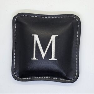 Black Leather Initial "M" White Embroidered Desk Paper Weight